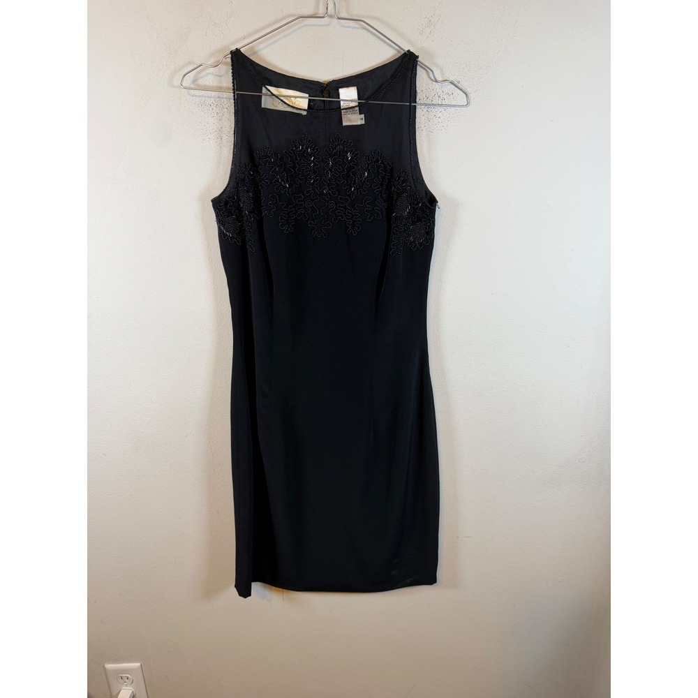 Caché Womens Cocktail Dress Beaded Mesh Yoke Black 4 Flawed